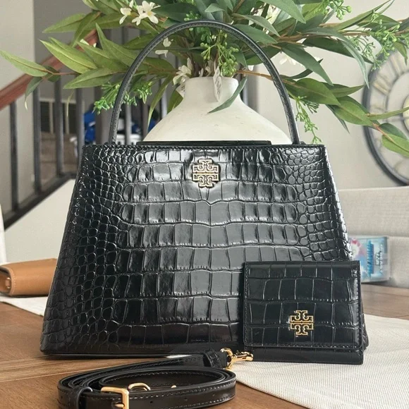 1018$+!! New Tory Burch Britten Black Leather Satchel & Matching Bifold Wallet - Picture 6 of 17